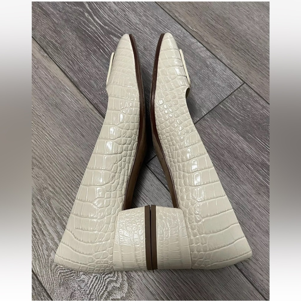 $348 Tory Burch Georgia Ivory Croc Embossed Square Toe 25mm Block Heel Pumps 9M - Picture 4 of 15